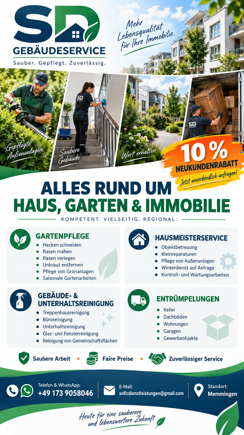 SD Gebäudeservice: 10 Prozent Neukundenrabatt auf Haus-, Garten- und Immobilienservices